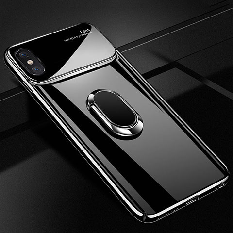 Custodia Plastica Rigida Cover Opaca con Magnetico Anello Supporto A01 per Apple iPhone X Nero