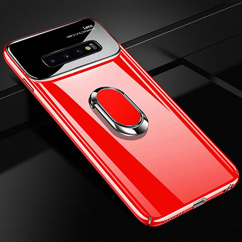 Custodia Plastica Rigida Cover Opaca con Magnetico Anello Supporto A01 per Samsung Galaxy S10 Plus Rosso