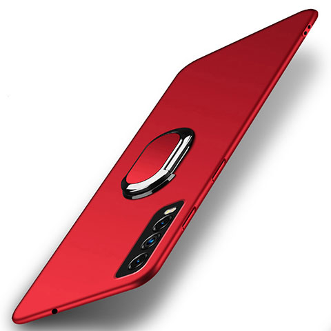 Custodia Plastica Rigida Cover Opaca con Magnetico Anello Supporto A01 per Vivo Y30 Rosso