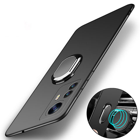 Custodia Plastica Rigida Cover Opaca con Magnetico Anello Supporto A01 per Xiaomi Mi 12X 5G Nero