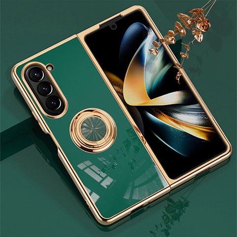 Custodia Plastica Rigida Cover Opaca con Magnetico Anello Supporto AN1 per Samsung Galaxy Z Fold5 5G Verde