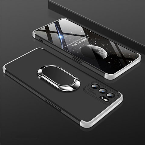 Custodia Plastica Rigida Cover Opaca con Magnetico Anello Supporto GK1 per Oppo Reno6 Pro 5G India Argento