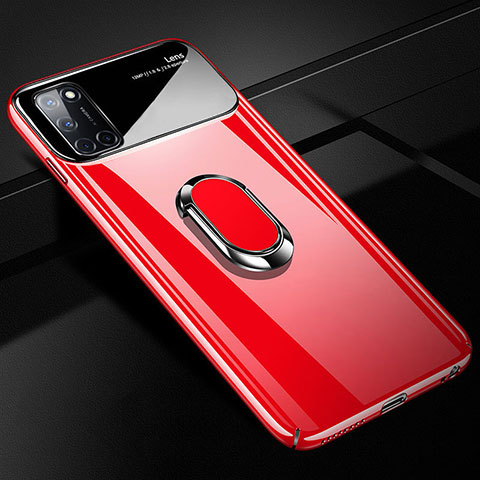 Custodia Plastica Rigida Cover Opaca con Magnetico Anello Supporto P01 per Oppo A92 Rosso