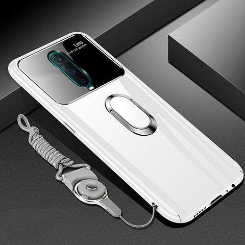 Custodia Plastica Rigida Cover Opaca con Magnetico Anello Supporto P01 per Oppo RX17 Pro Bianco