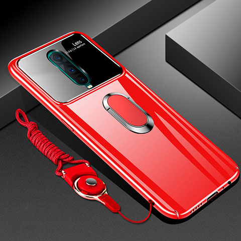 Custodia Plastica Rigida Cover Opaca con Magnetico Anello Supporto P01 per Oppo RX17 Pro Rosso