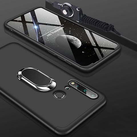 Custodia Plastica Rigida Cover Opaca con Magnetico Anello Supporto P02 per Huawei P20 Lite (2019) Nero