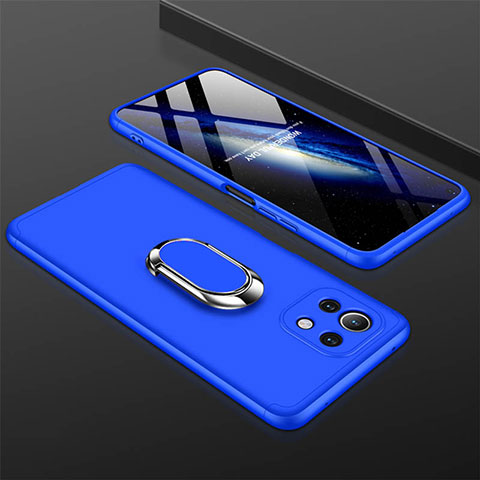 Custodia Plastica Rigida Cover Opaca con Magnetico Anello Supporto P02 per Xiaomi Mi 11 Lite 4G Blu