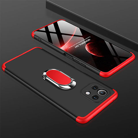 Custodia Plastica Rigida Cover Opaca con Magnetico Anello Supporto P02 per Xiaomi Mi 11 Lite 5G Rosso e Nero