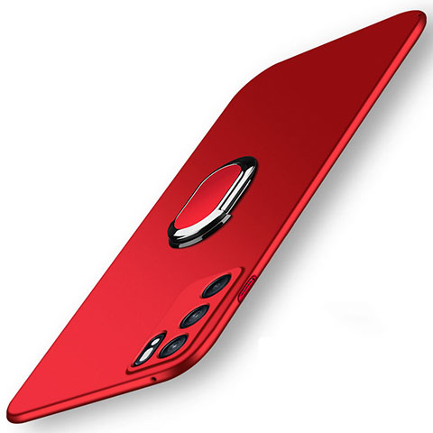 Custodia Plastica Rigida Cover Opaca con Magnetico Anello Supporto per Oppo Reno6 5G Rosso