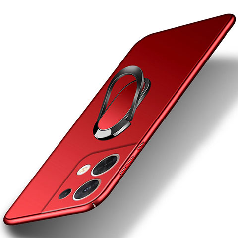 Custodia Plastica Rigida Cover Opaca con Magnetico Anello Supporto per Oppo Reno8 5G Rosso