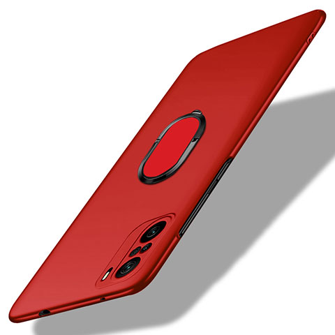 Custodia Plastica Rigida Cover Opaca con Magnetico Anello Supporto per Xiaomi Mi 11i 5G Rosso