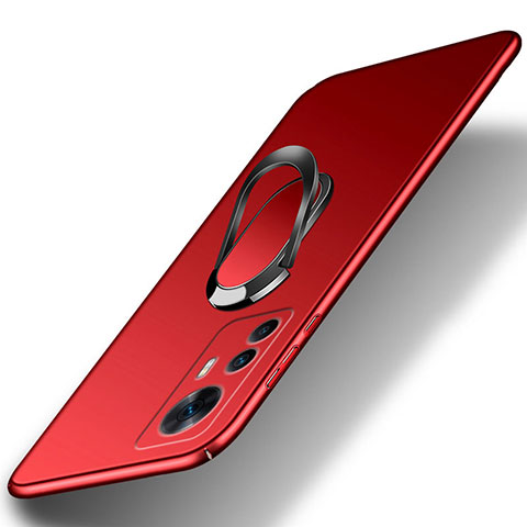 Custodia Plastica Rigida Cover Opaca con Magnetico Anello Supporto per Xiaomi Mi 12T 5G Rosso