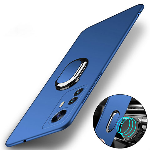 Custodia Plastica Rigida Cover Opaca con Magnetico Anello Supporto S01 per Xiaomi Redmi Note 12S Blu