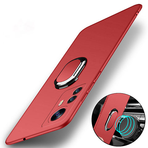 Custodia Plastica Rigida Cover Opaca con Magnetico Anello Supporto S01 per Xiaomi Redmi Note 12S Rosso