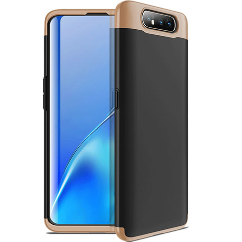 Custodia Plastica Rigida Cover Opaca Fronte e Retro 360 Gradi C01 per Samsung Galaxy A80 Oro e Nero