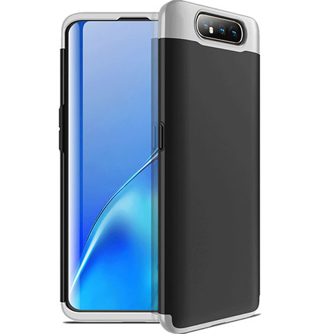 Custodia Plastica Rigida Cover Opaca Fronte e Retro 360 Gradi C01 per Samsung Galaxy A90 4G Argento e Nero