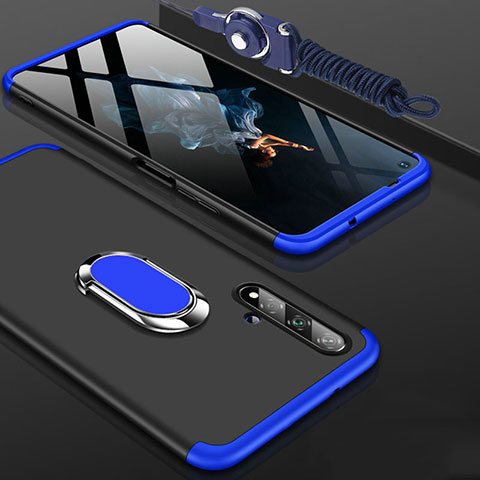 Custodia Plastica Rigida Cover Opaca Fronte e Retro 360 Gradi con Anello Supporto per Huawei Honor 20S Blu e Nero