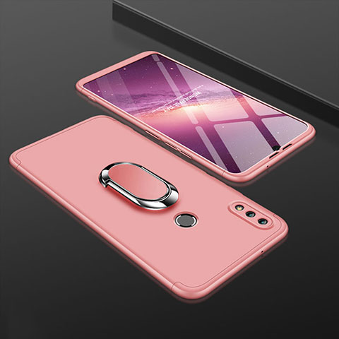 Custodia Plastica Rigida Cover Opaca Fronte e Retro 360 Gradi con Anello Supporto per Huawei Y9 (2019) Oro Rosa