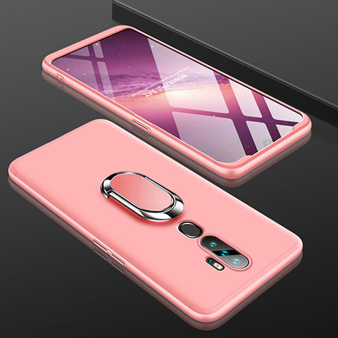 Custodia Plastica Rigida Cover Opaca Fronte e Retro 360 Gradi con Anello Supporto per Oppo A11 Oro Rosa