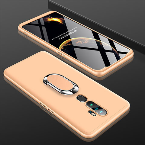 Custodia Plastica Rigida Cover Opaca Fronte e Retro 360 Gradi con Anello Supporto per Oppo A5 (2020) Oro