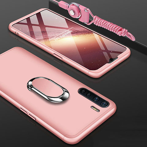 Custodia Plastica Rigida Cover Opaca Fronte e Retro 360 Gradi con Anello Supporto per Oppo A91 Oro Rosa