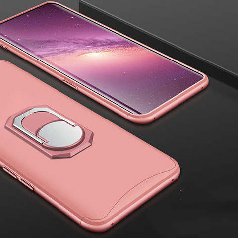 Custodia Plastica Rigida Cover Opaca Fronte e Retro 360 Gradi con Anello Supporto per Oppo Find X Oro Rosa