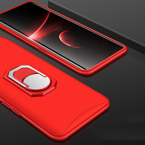 Custodia Plastica Rigida Cover Opaca Fronte e Retro 360 Gradi con Anello Supporto per Oppo Find X Rosso