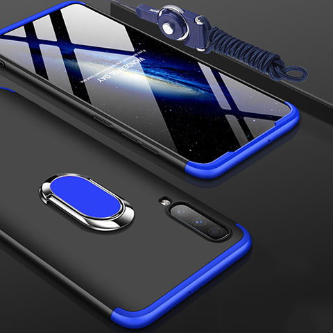 Custodia Plastica Rigida Cover Opaca Fronte e Retro 360 Gradi con Anello Supporto per Samsung Galaxy A70S Blu e Nero