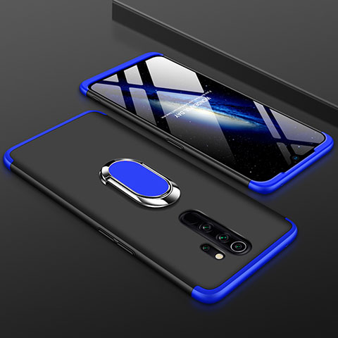 Custodia Plastica Rigida Cover Opaca Fronte e Retro 360 Gradi con Anello Supporto per Xiaomi Redmi Note 8 Pro Blu e Nero