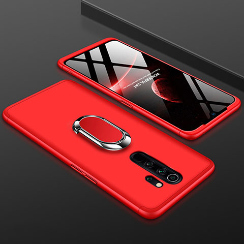 Custodia Plastica Rigida Cover Opaca Fronte e Retro 360 Gradi con Anello Supporto per Xiaomi Redmi Note 8 Pro Rosso