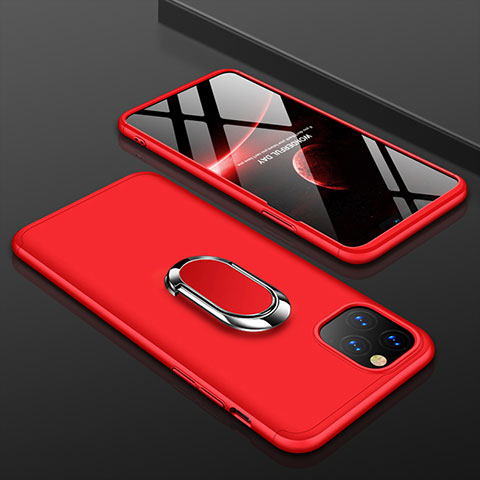 Custodia Plastica Rigida Cover Opaca Fronte e Retro 360 Gradi con Anello Supporto R01 per Apple iPhone 11 Pro Max Rosso