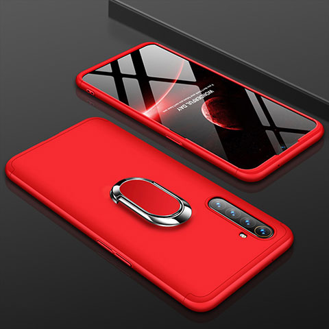 Custodia Plastica Rigida Cover Opaca Fronte e Retro 360 Gradi con Anello Supporto R01 per Oppo K5 Rosso