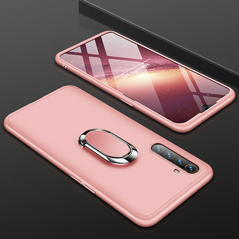 Custodia Plastica Rigida Cover Opaca Fronte e Retro 360 Gradi con Anello Supporto R01 per Realme X2 Oro Rosa