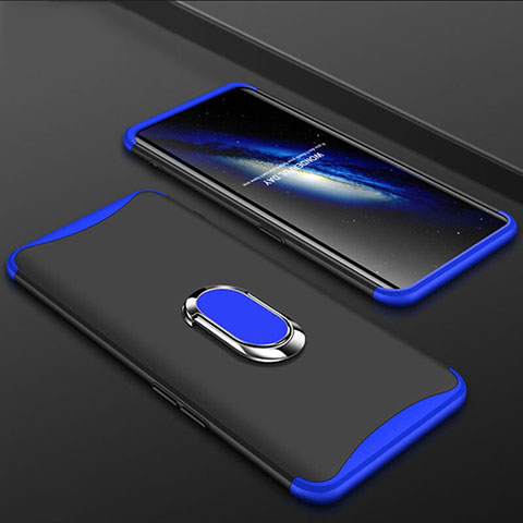 Custodia Plastica Rigida Cover Opaca Fronte e Retro 360 Gradi con Anello Supporto S01 per Oppo Find X Super Flash Edition Blu e Nero