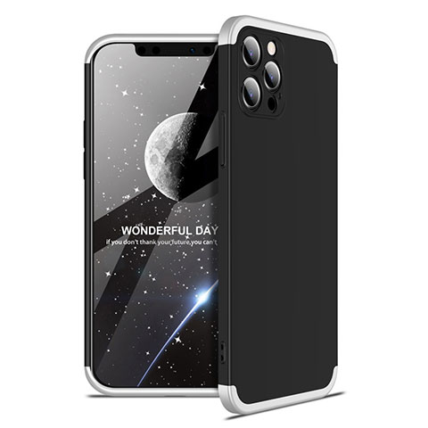 Custodia Plastica Rigida Cover Opaca Fronte e Retro 360 Gradi per Apple iPhone 12 Pro Max Argento e Nero