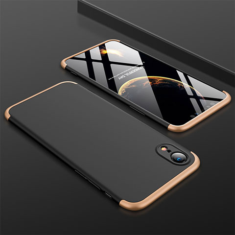 Custodia Plastica Rigida Cover Opaca Fronte e Retro 360 Gradi per Apple iPhone XR Oro e Nero