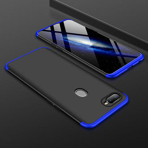 Custodia Plastica Rigida Cover Opaca Fronte e Retro 360 Gradi per Oppo A7 Blu e Nero