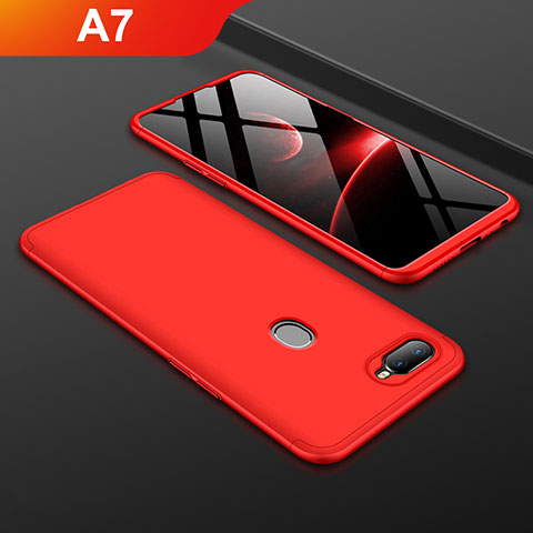 Custodia Plastica Rigida Cover Opaca Fronte e Retro 360 Gradi per Oppo A7 Rosso