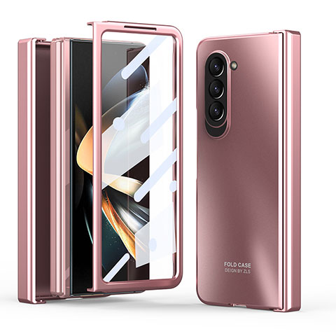 Custodia Plastica Rigida Cover Opaca Fronte e Retro 360 Gradi Z01L per Samsung Galaxy Z Fold5 5G Oro Rosa