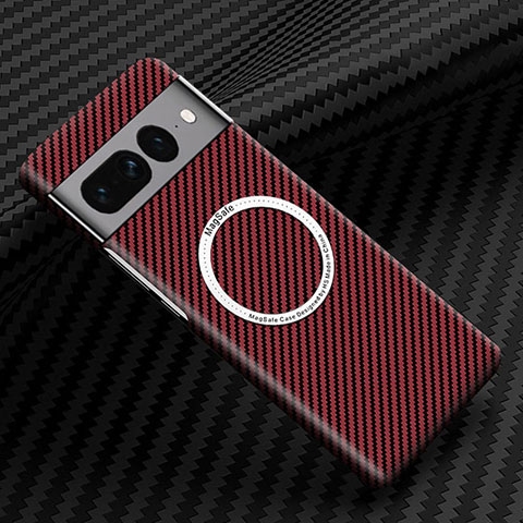 Custodia Plastica Rigida Cover Opaca Spigato con Mag-Safe Magnetic per Google Pixel 7 Pro 5G Rosso