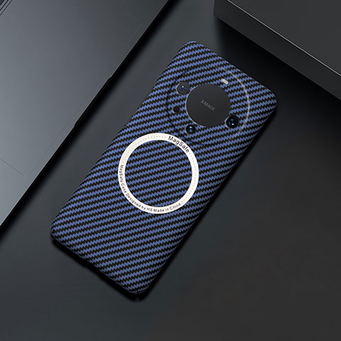 Custodia Plastica Rigida Cover Opaca Spigato con Mag-Safe Magnetic T01 per Huawei Mate 60 Pro Blu