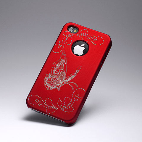 Custodia Plastica Rigida Farfalle per Apple iPhone 4 Rosso