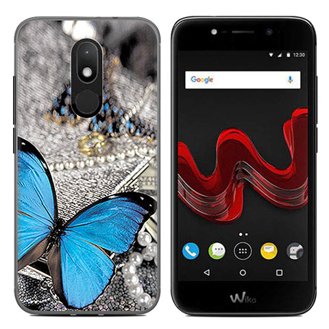 Custodia Plastica Rigida Farfalle per Wiko Wim Lite 4G Blu