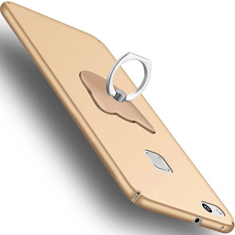 Custodia Plastica Rigida Opaca con Anello Supporto C01 per Huawei P10 Lite Oro