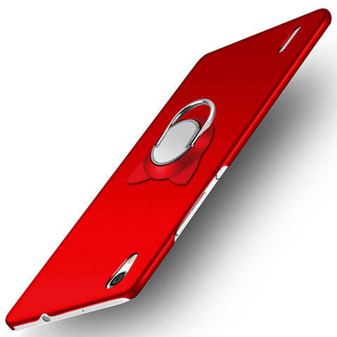 Custodia Plastica Rigida Opaca con Anello Supporto per Huawei Ascend P7 Rosso