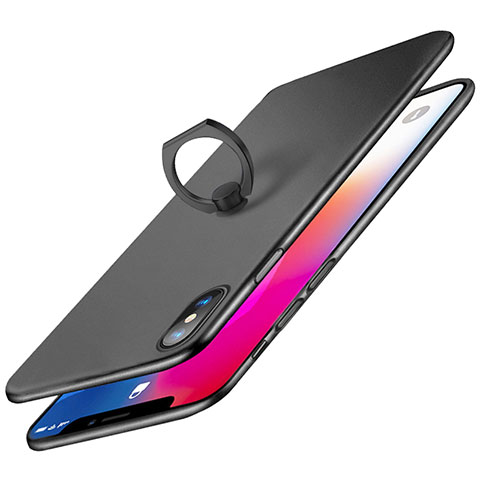 Custodia Plastica Rigida Opaca con Anello Supporto Q02 per Apple iPhone Xs Nero