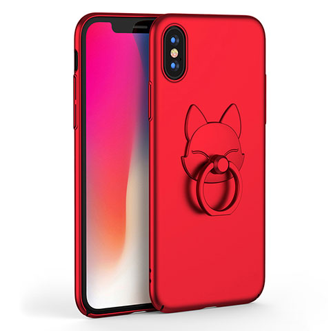 Custodia Plastica Rigida Opaca con Anello Supporto R08 per Apple iPhone X Rosso