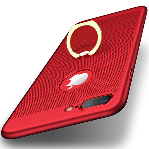 Custodia Plastica Rigida Perforato con Anello Supporto per Apple iPhone 7 Plus Rosso