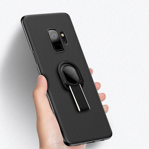 Custodia Plastica Rigida Perforato con Anello Supporto per Samsung Galaxy S9 Nero