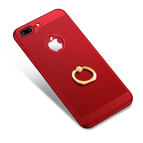 Custodia Plastica Rigida Perforato con Anello Supporto W01 per Apple iPhone 7 Plus Rosso